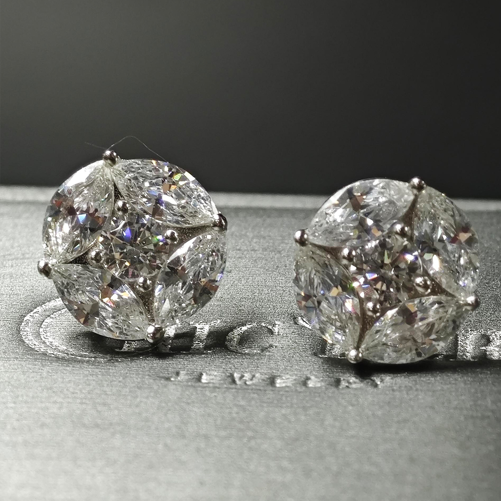 Brilliant Marquise&Round Cut White Sapphire Stud Earrings