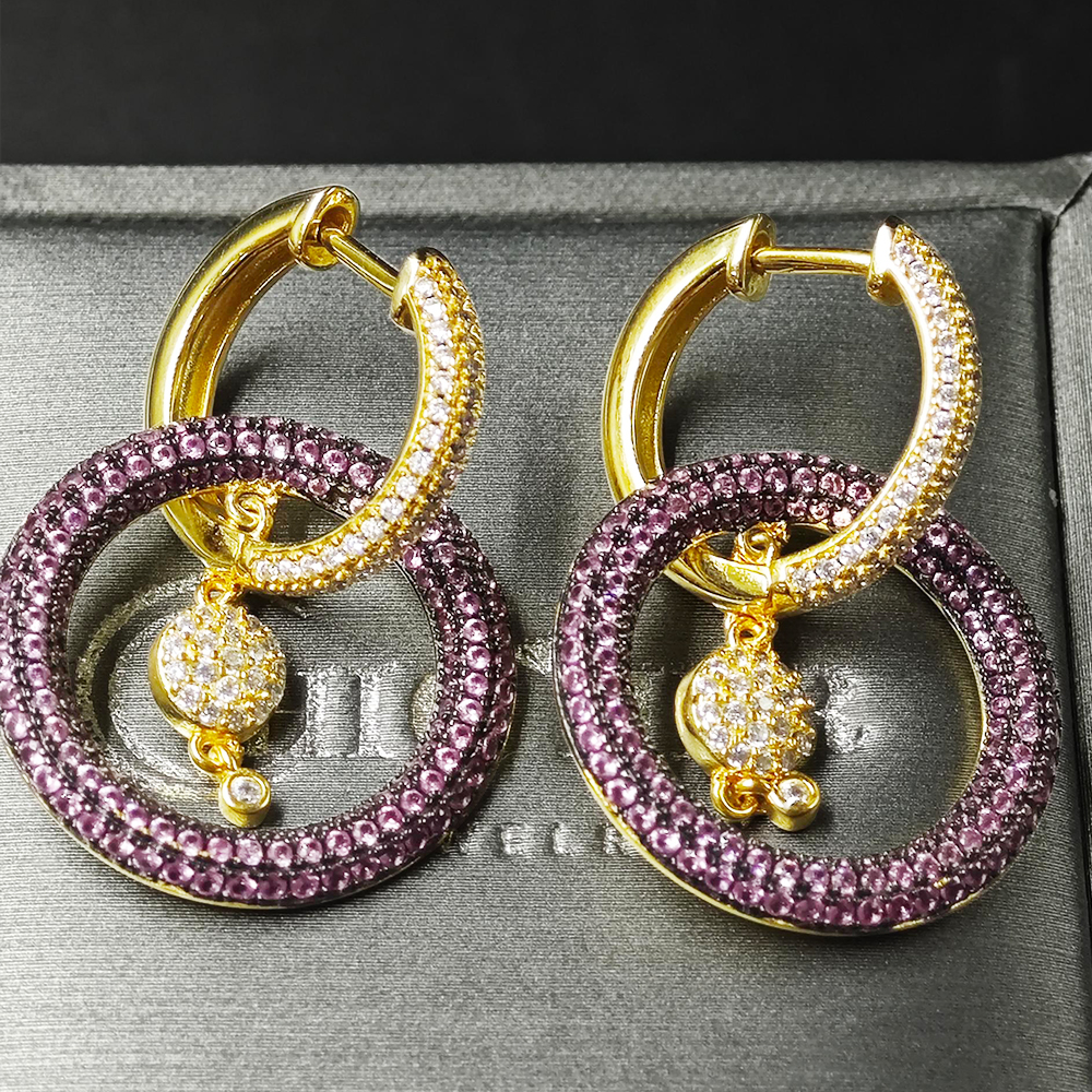 Micro Pave Setting Pink&White Sapphire Hoop Earrings