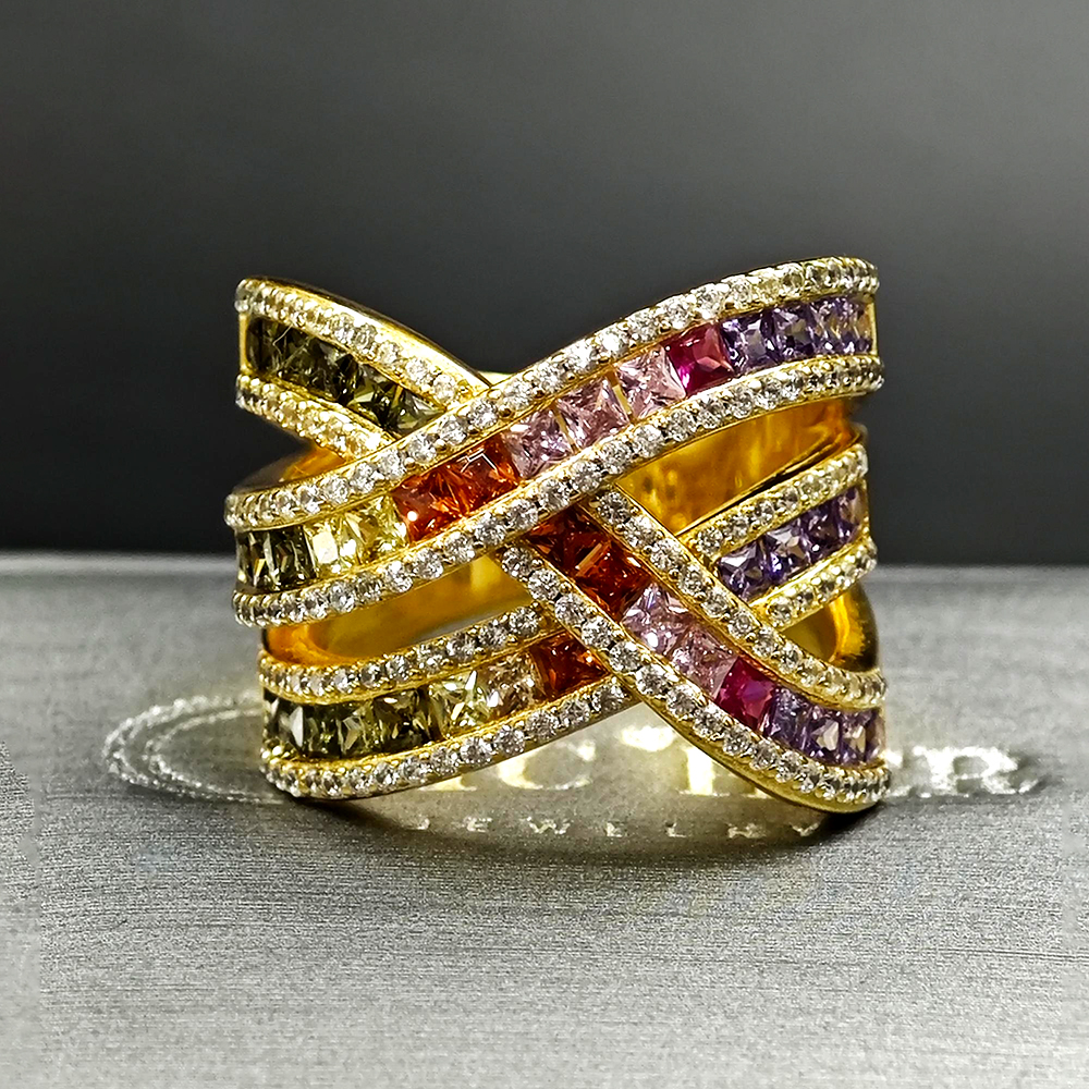 Bypass Design 6.2ct Princess Cut Rainbow Sapphire Wedding Band