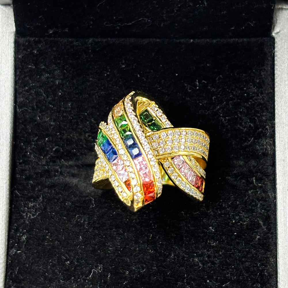 4.35ct Ribbon design Princess Cut Rainbow Sapphire Ring