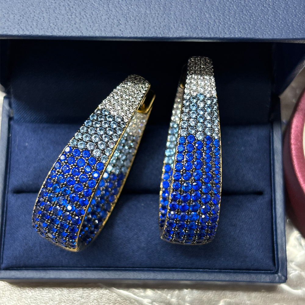 Gradient Sapphire Earrings & Aquamarine Ring Jewelry Set/2pcs