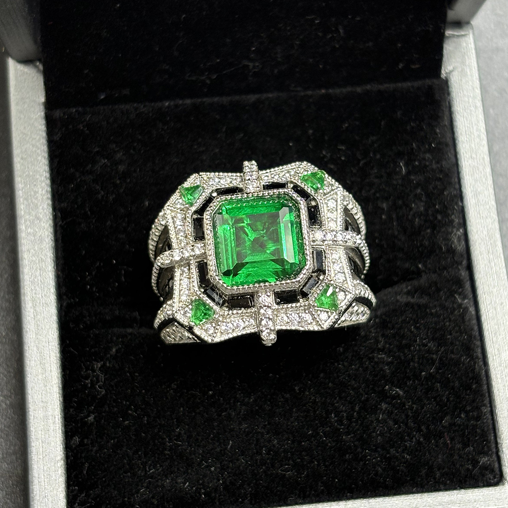 Art Deco 5ct Asscher Cut Emerald Sapphire Ring for Men