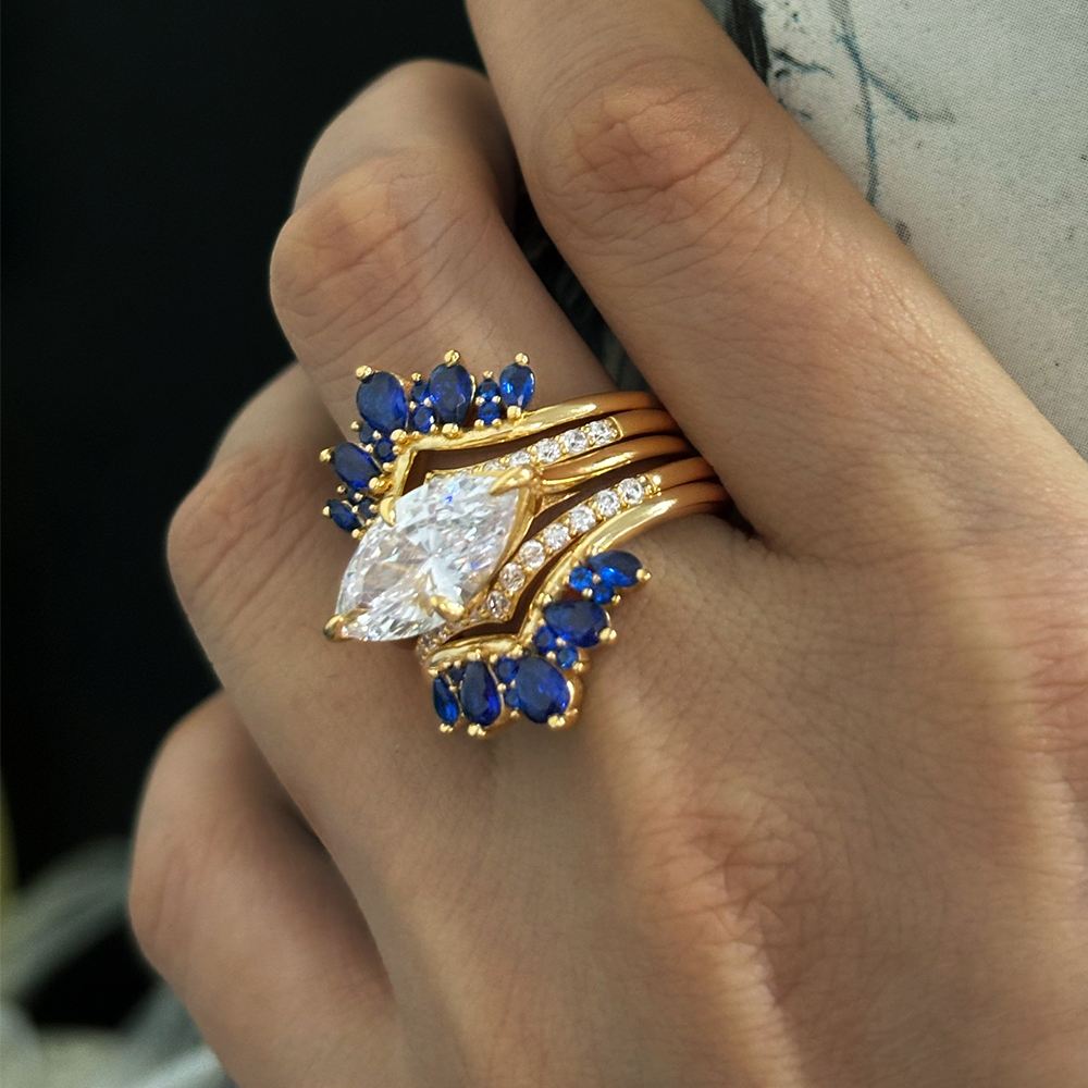 4ct Marquise Cut White Sapphire Wedding Set/5pcs