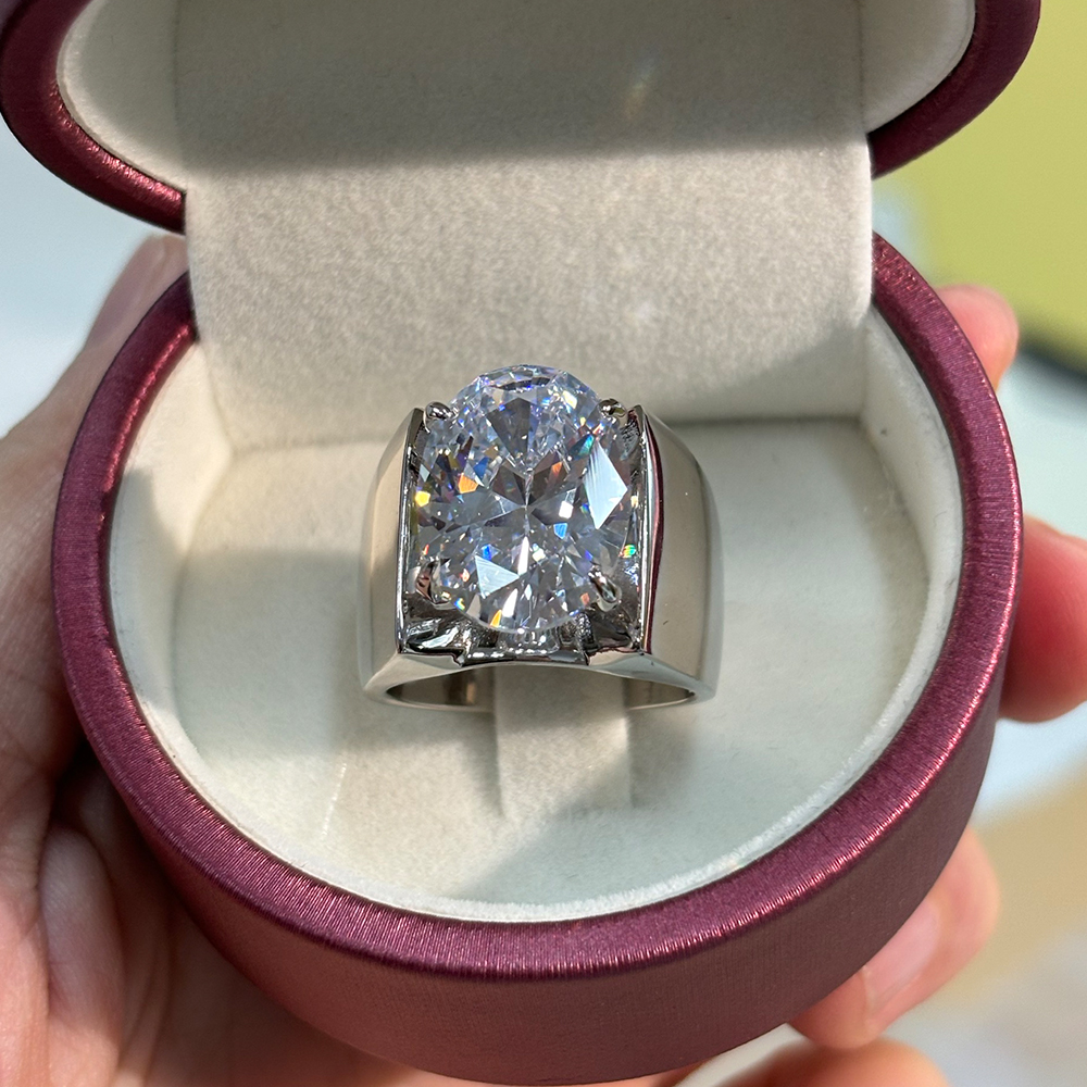 5ct Channel Setting Oval Cut White Sapphire Men's Ring