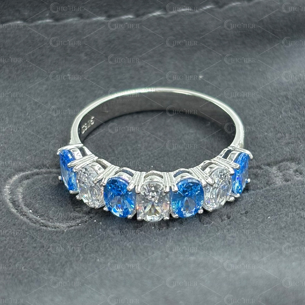 3.5ct Seven-Stone Oval Cut Aquamarine Eternity Ring