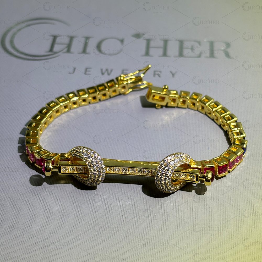 Princess Cut Rainbow Sapphire Tennis Bracelet