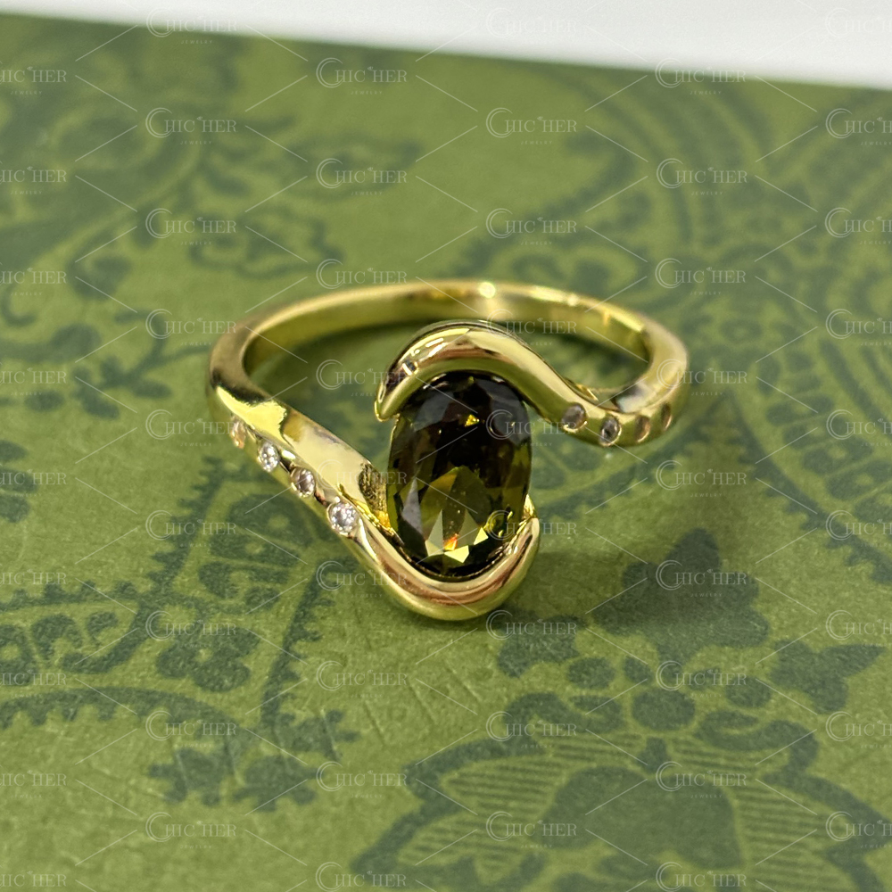 Bypass Design 4ct Oval Cut Tourmaline Green Sapphire Engagement Ring