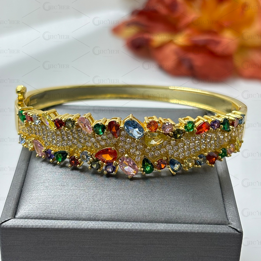 Fashion Pear&Round Cut Multi Sapphire Bangle Bracelet