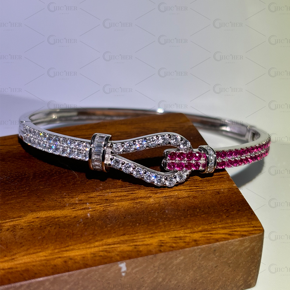 Two Tone Pink&White Sapphire Knot Bracelet