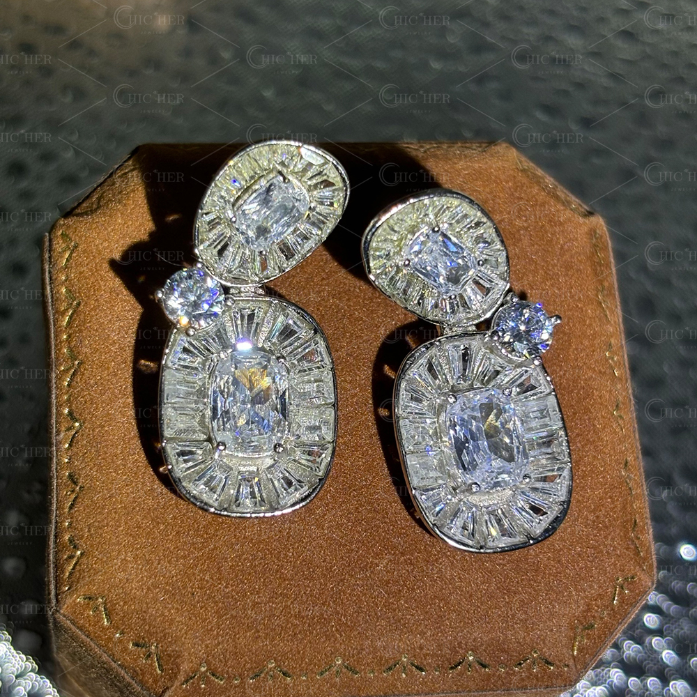 Stunning Multi Cut White Sapphire Dangle Earrings