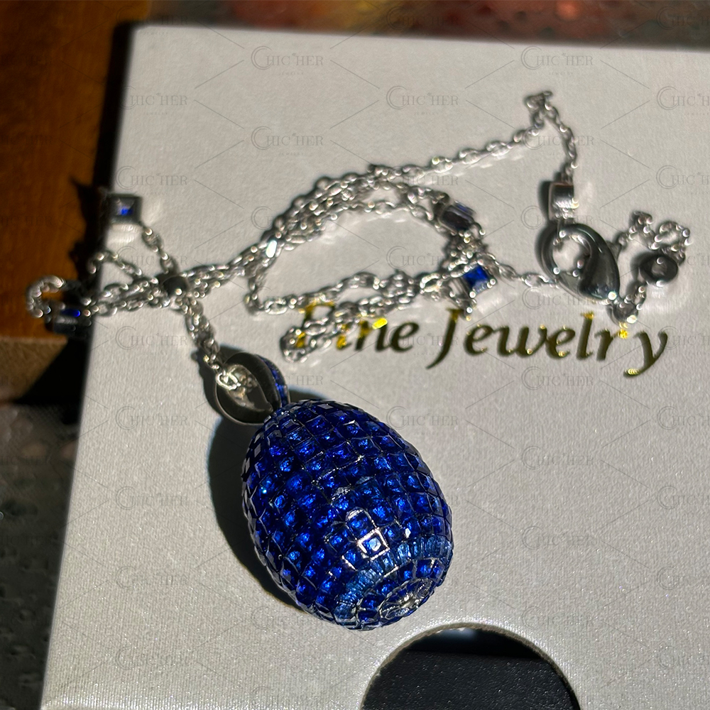 Invisible Setting Princess Cut Rainbow Egg Pendant Necklace