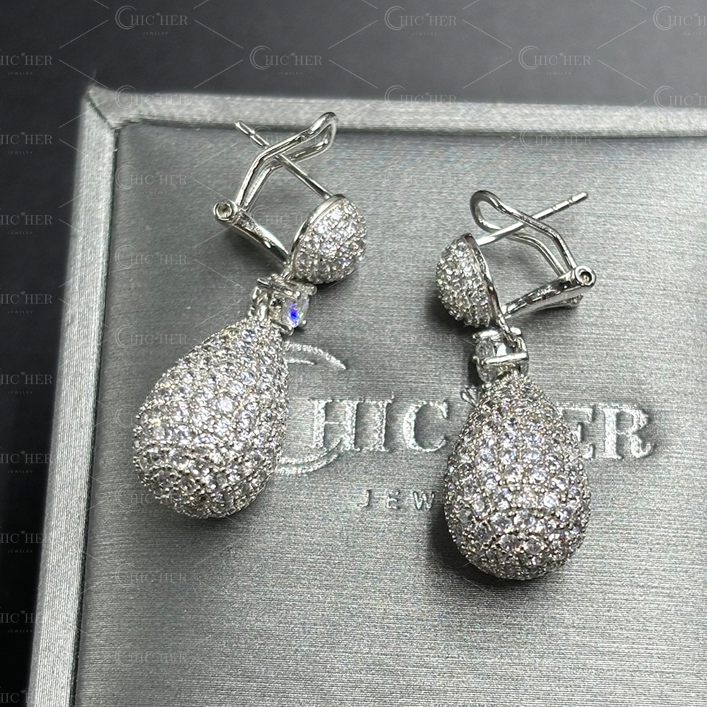 Sparkling Round Cut White Sapphire Teardrop Earrings
