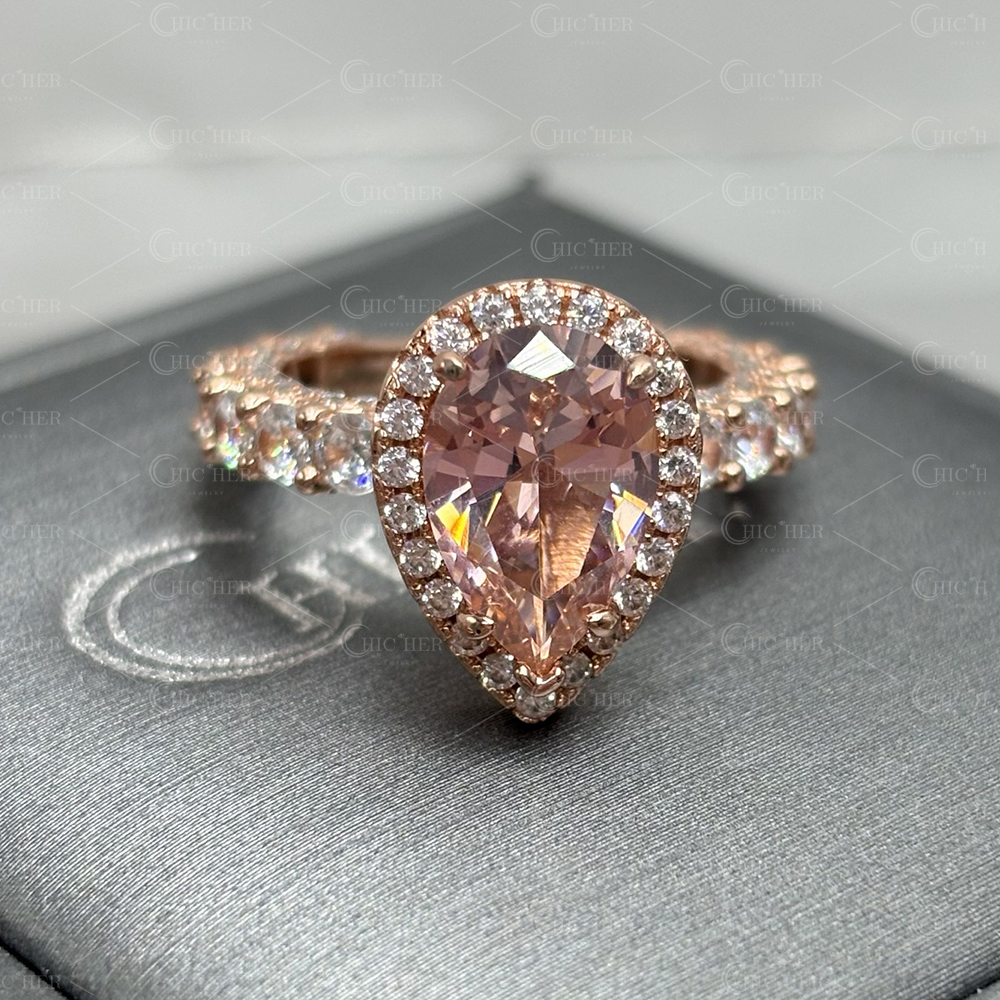 6ct Halo Pear Cut Pink Sapphire Engagement Ring