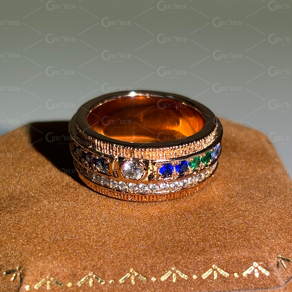 Channel Setting 1.68ct Rainbow Sapphire Wedding Band