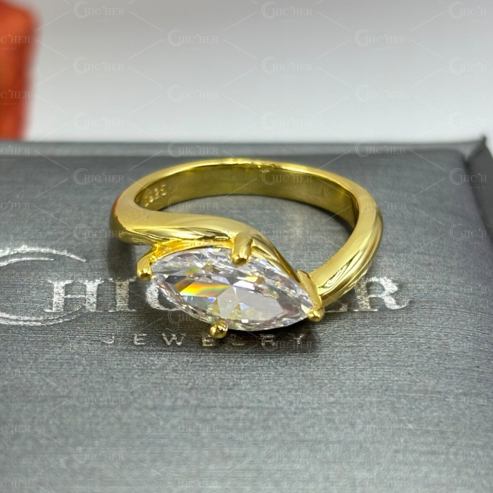 Bypass Design 2ct Marquise Cut White Sapphire Engagement Ring