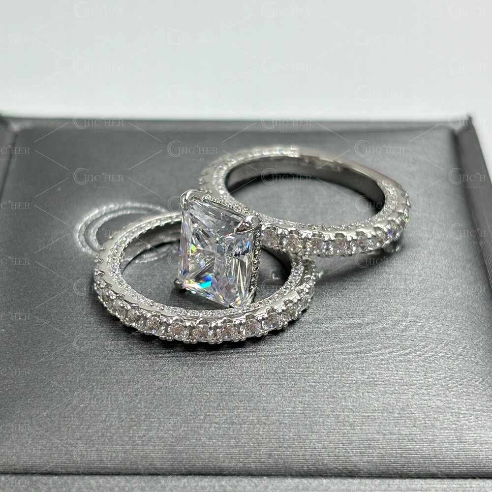 4ct Radiant Cut White Sapphire Stackable Ring Set