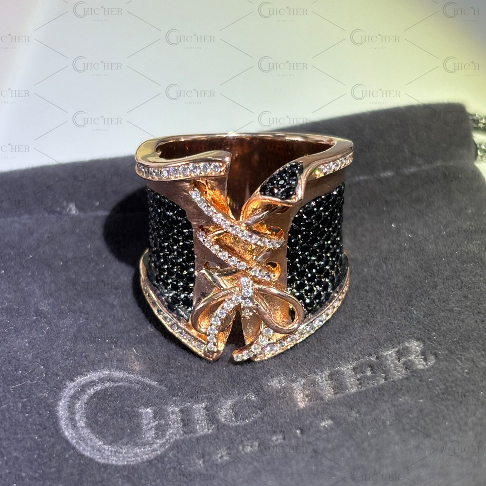 Bustier Design 2.95ct Black&White Sapphire Pave Cocktail Ring