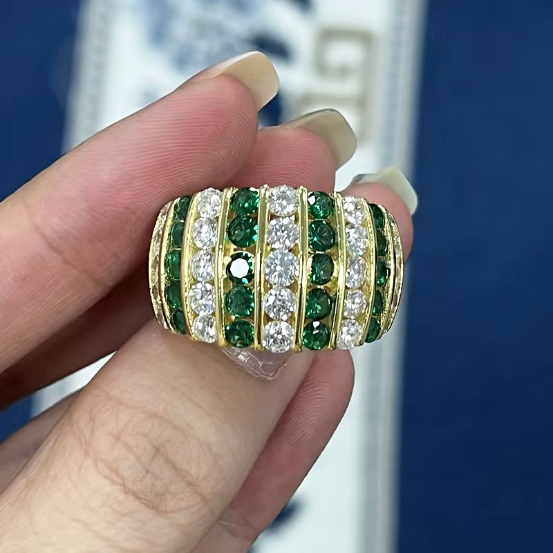 7.55ct Art Deco Round Cut Emerald Sapphire Eternity Ring