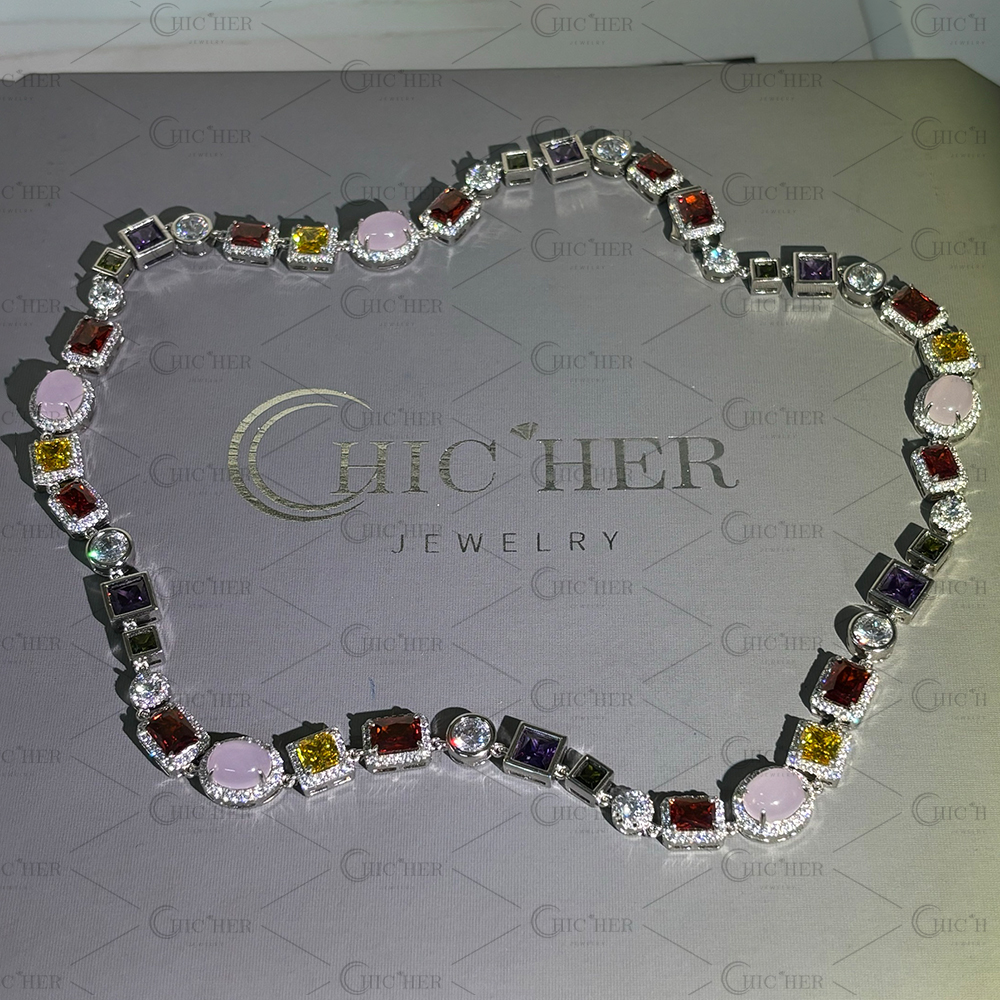 Mulit-Cut Opal&Rainbow Sapphire Men Necklace