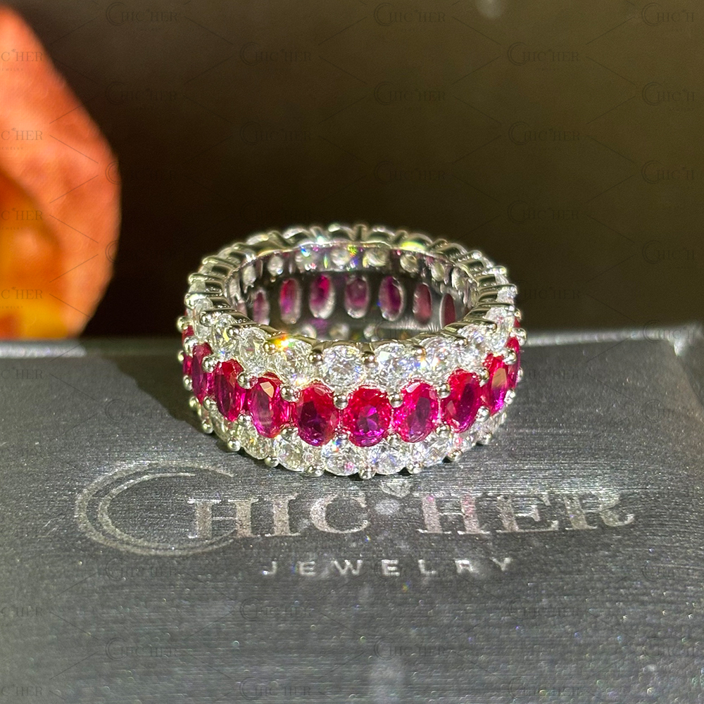 7.95ct Oval Cut Ruby Sapphire Eternity Ring