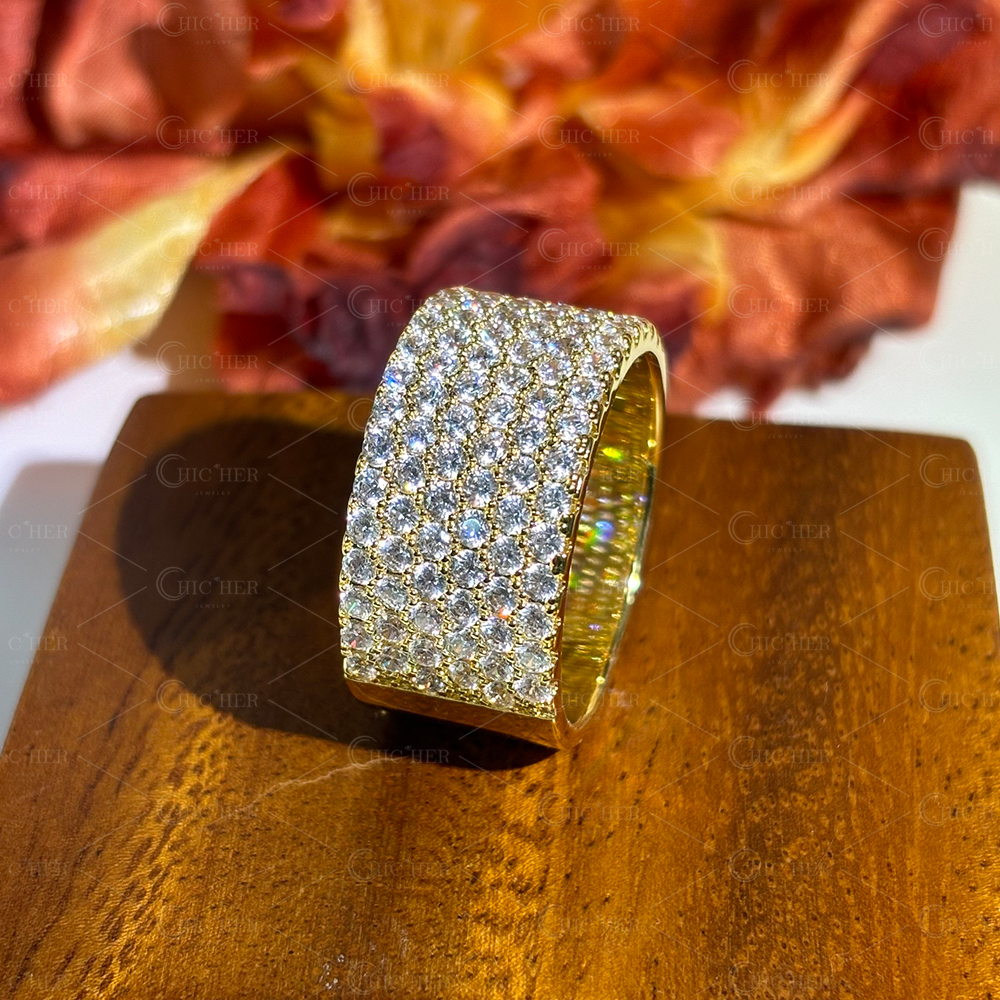 Pave Setting 3.8ct Round Cut White Sapphire Wedding Band For Men