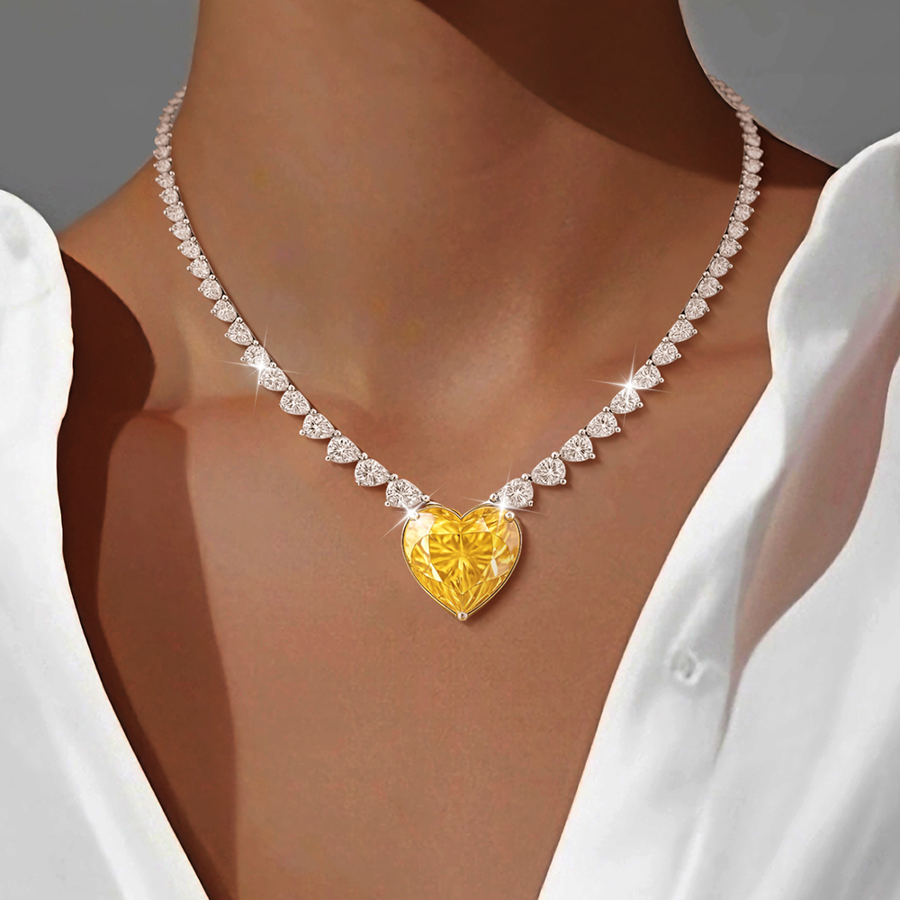 Two-tone Heart Cut Yellow Sapphire Necklace