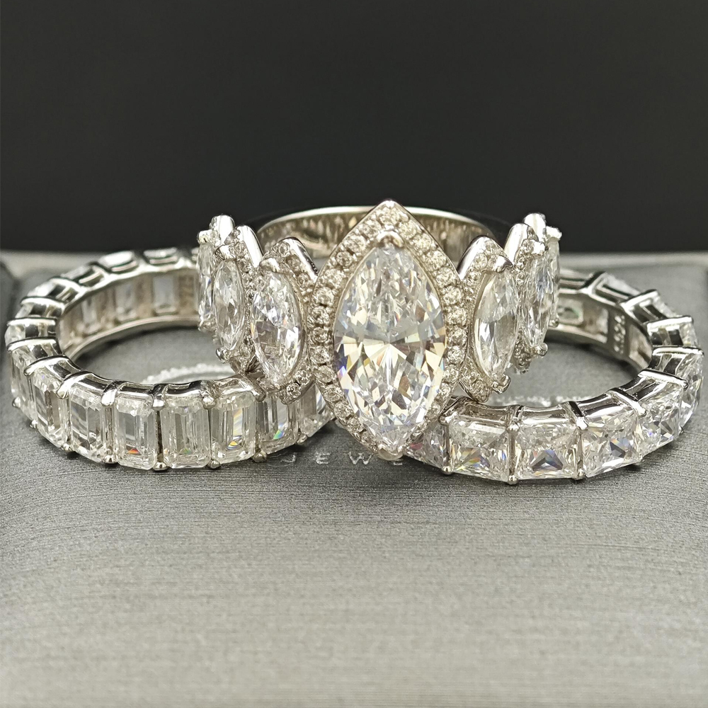 5ct Halo Marquise Cut Diamond Wedding Set/3pcs