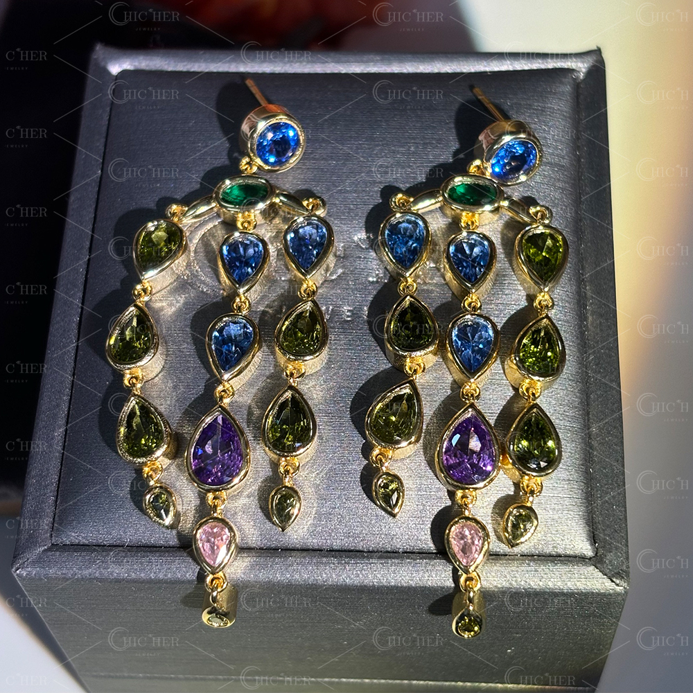 Lios Tassel Design Multi Color Gemstone Drop Earrings