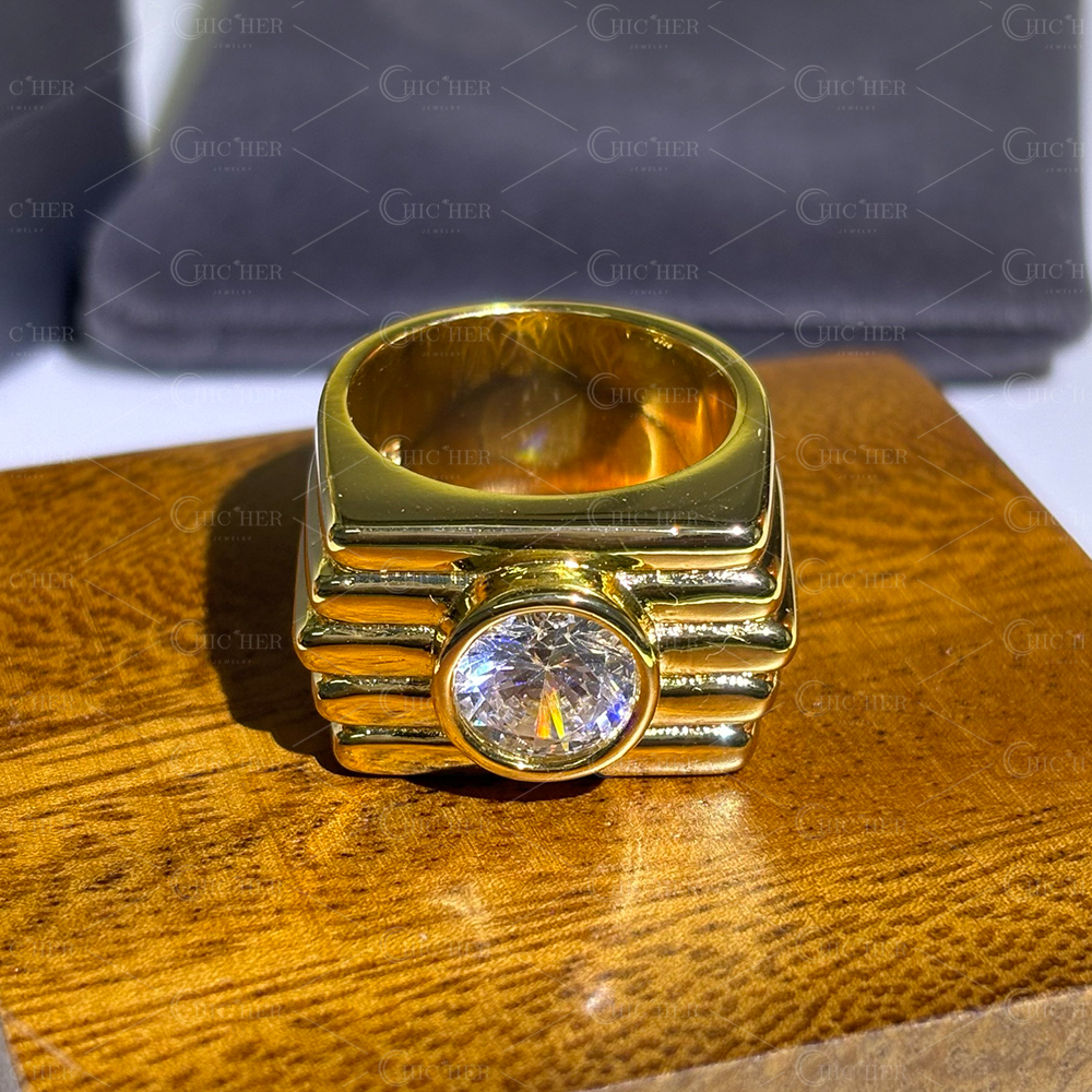 Vintage 3ct Round Cut White Sapphire Bezel Setting Ring