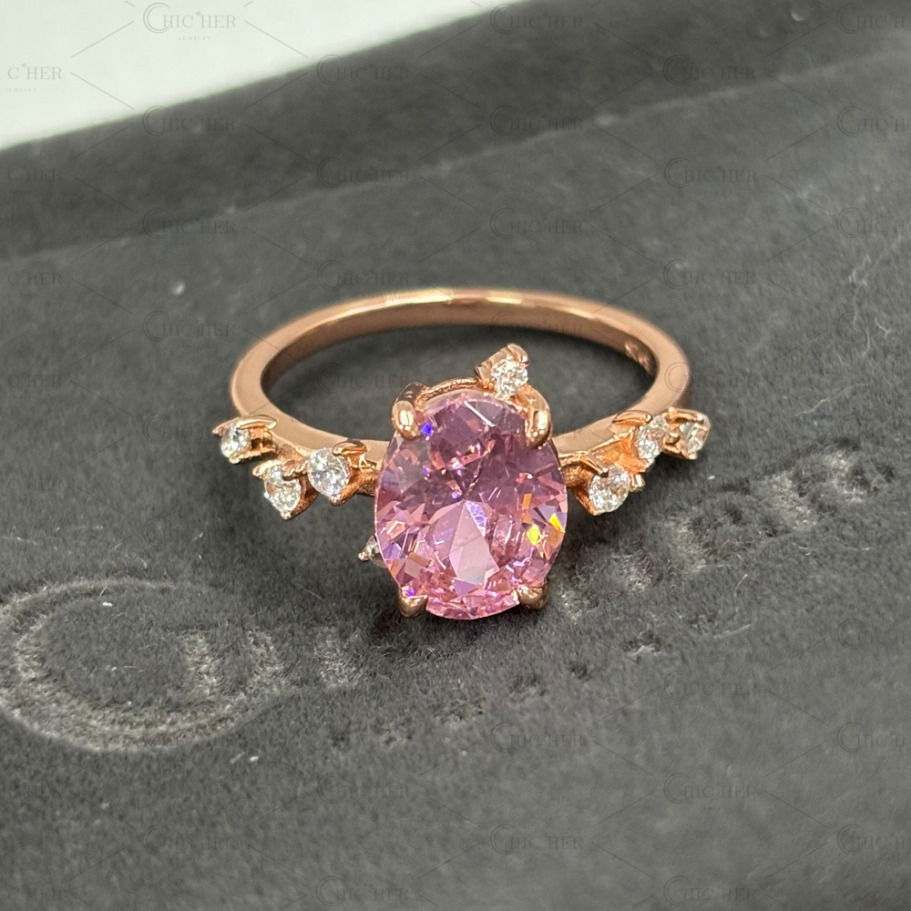 3ct Oval Cut Pink Sapphire Engagement Ring