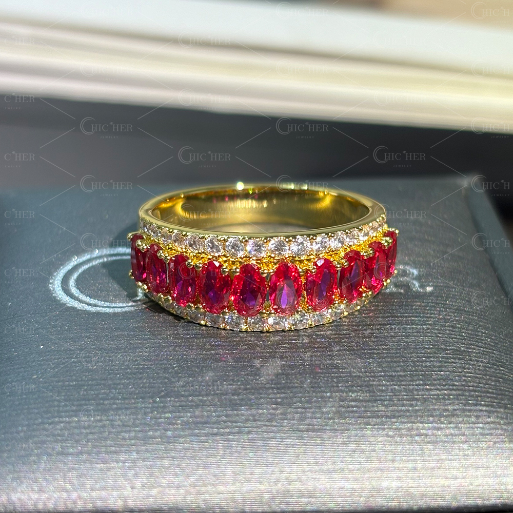 5ct Oval Cut Ruby Sapphire Half Eternity Ring