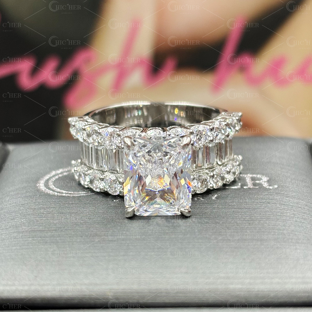 5.5ct Radiant Cut White Sapphire Engagement Ring