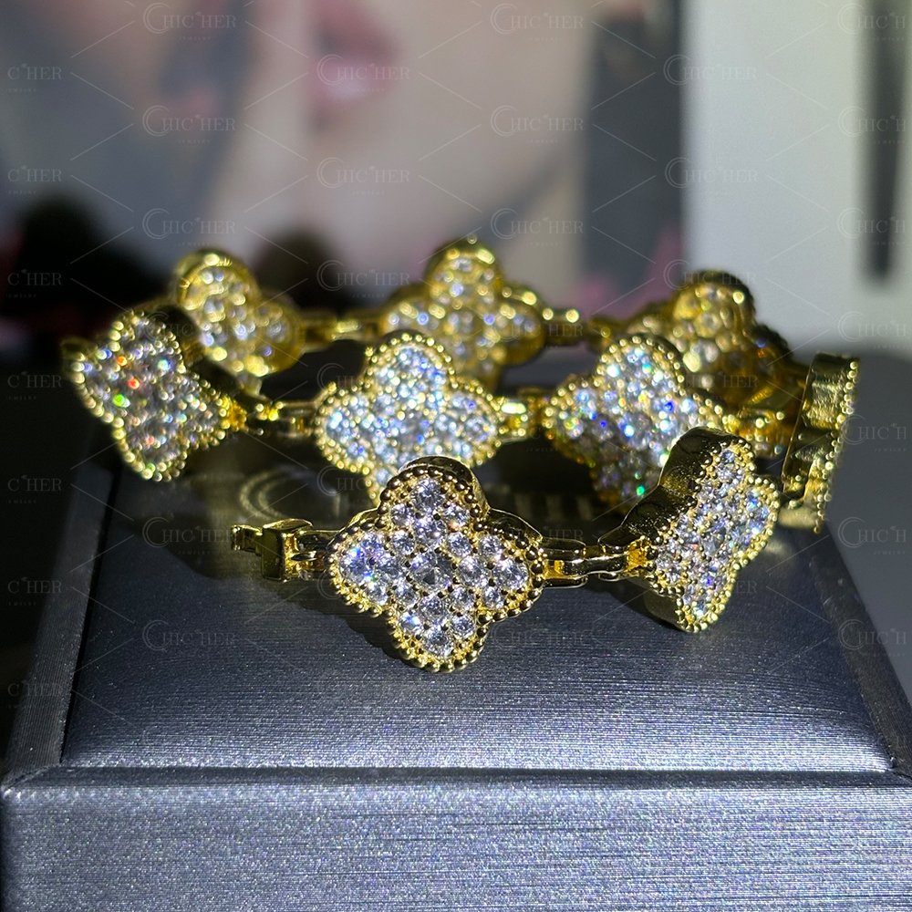 Four Leaf Clover White Sapphire Bracelet for Men