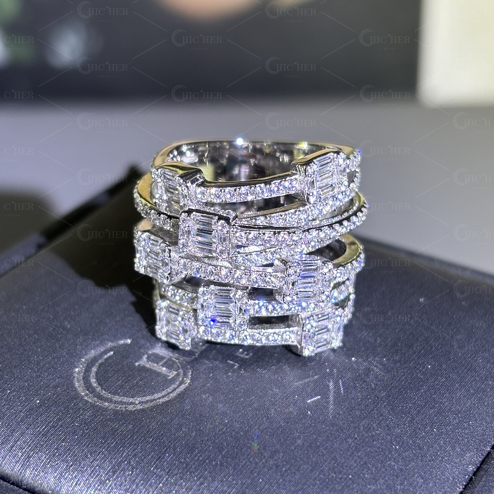 Fahion 2.25ct Multi-row White Sapphire Wedding Band