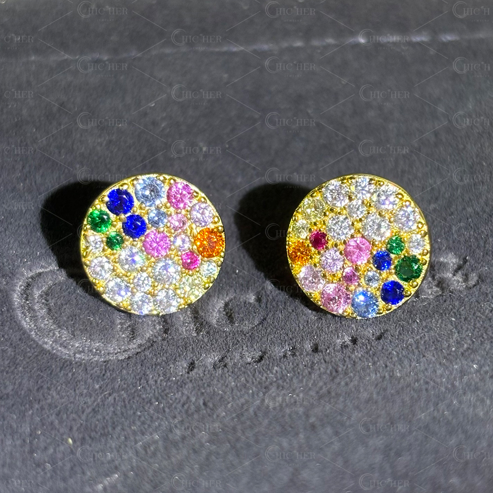 Scattered Rainbow Sapphire Stud Earrings