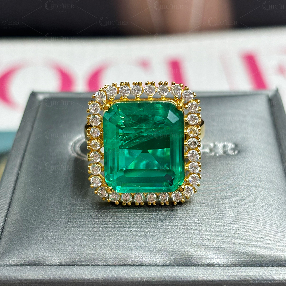 10ct Halo Emerald Sapphire Engagement Ring