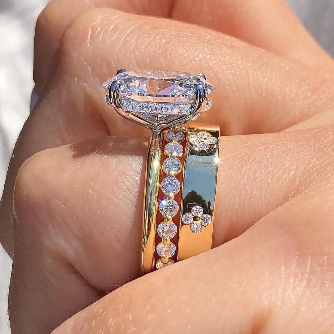 5ct Under Halo Oval Cut White Sapphire Wedding Set/3pcs