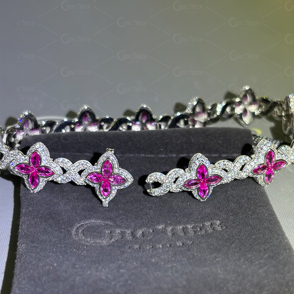 Marquise Cut Pink Sapphire Chain Bracelet for Men