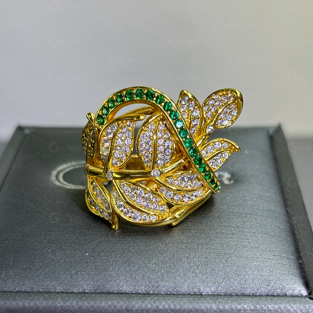 Branch Design 2.3ct Emerald&White Sapphire Cocktail Ring