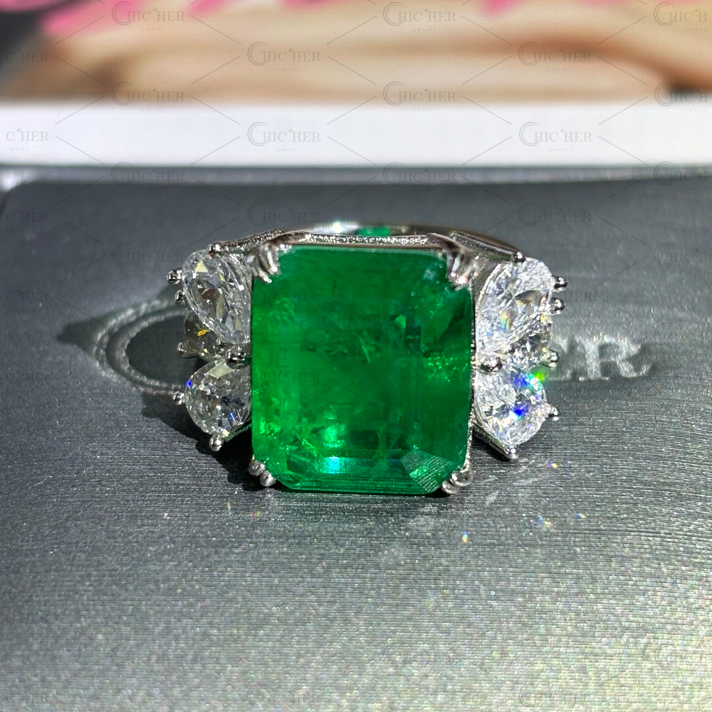 10ct Emerald Cut Emerald Sapphire Engagement Ring