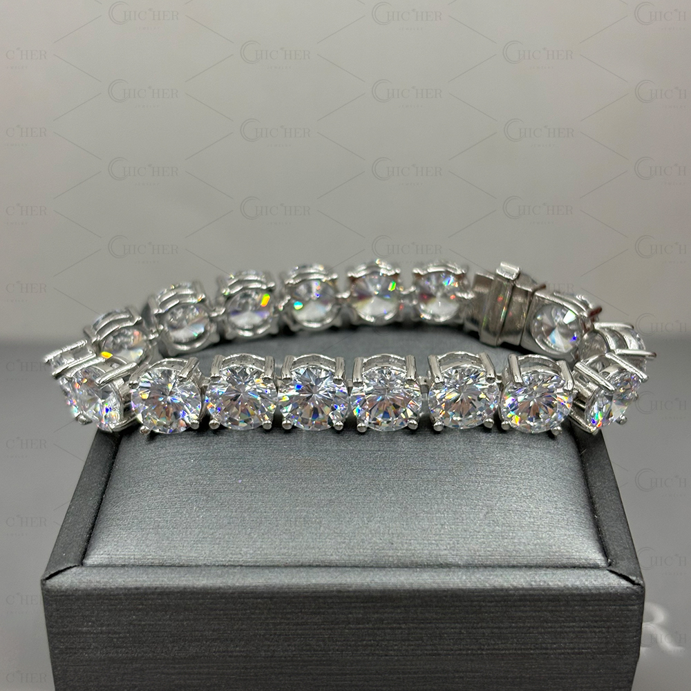 8MM Round Cut White Sapphire Men's Bracelet