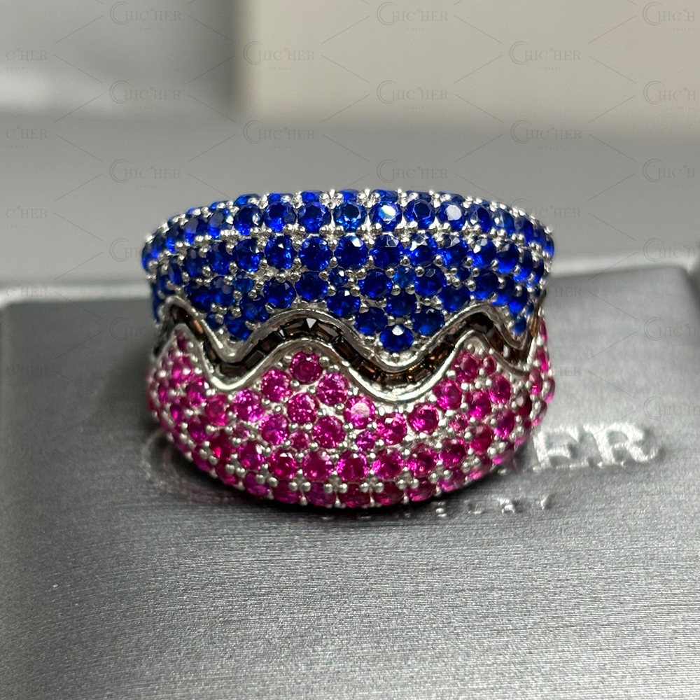 Two Tone 4.2ct Ruby&Sapphire Wedding Band