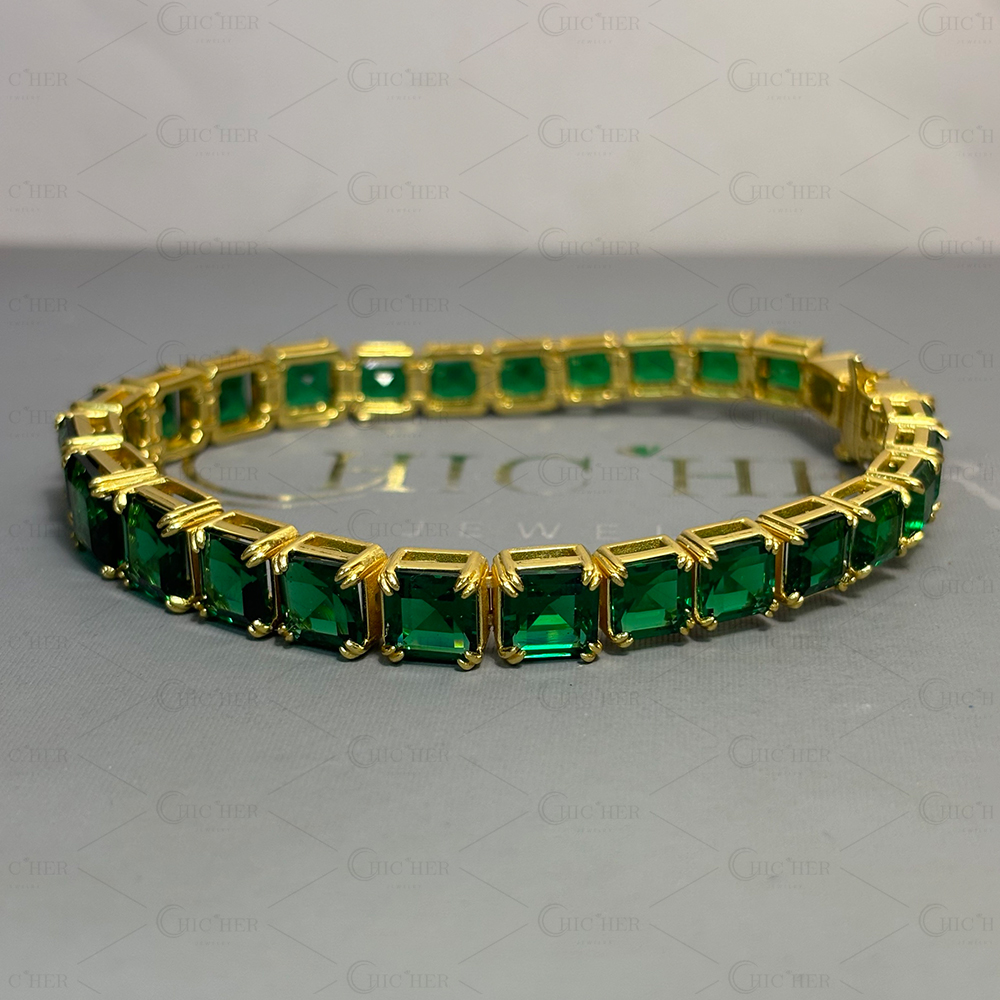Asscher Cut Emerald Sapphire Graduated Tennis Bracelet