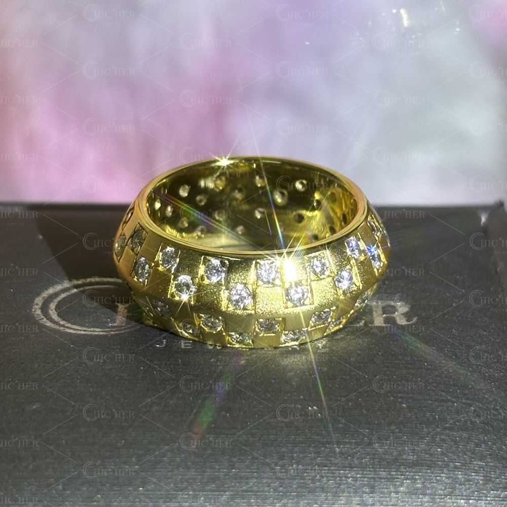 Grid Design 1.3ct Round Cut White Sapphire Men's Band