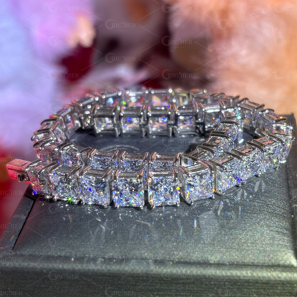 Princess Cut White Sapphire Tennis Chain Bracelet