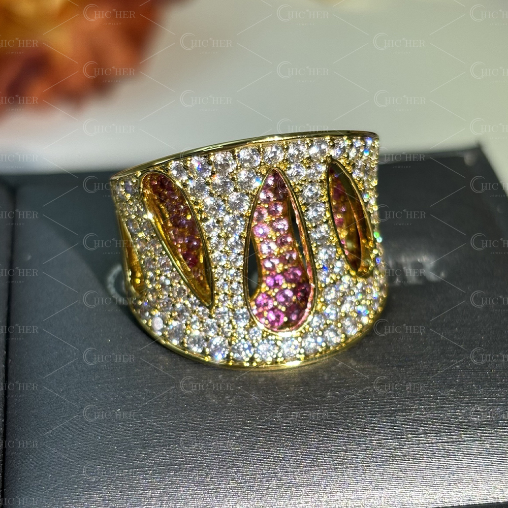 Double Layer Pear Hollow 1.8ct Pink&White Sapphire Cocktail Ring