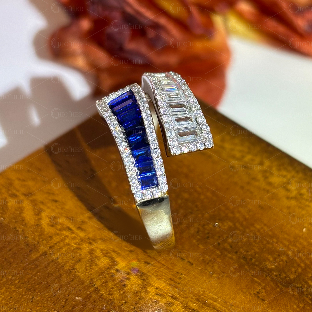 2.5ct Bypass Design Two-tone Sapphire&Diamond Eternity Ring