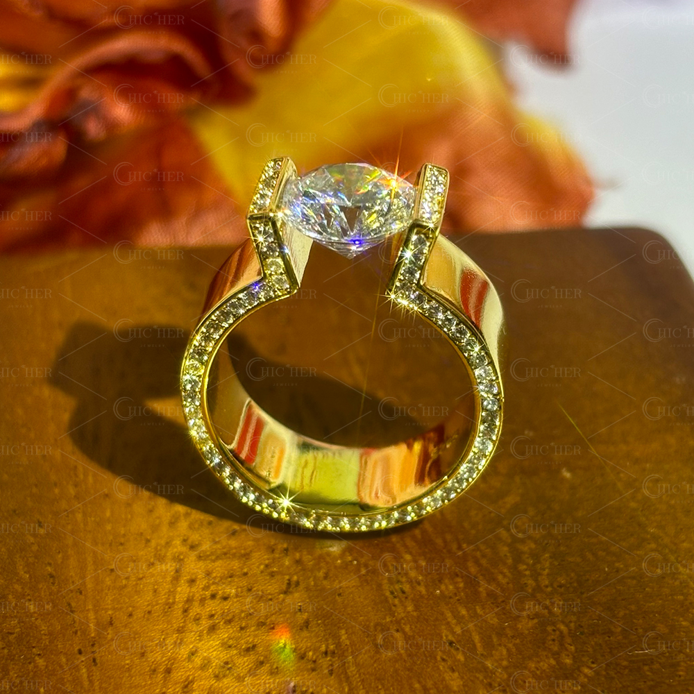 Tension Setting 2ct Round Cut White Sapphire Engagement Ring