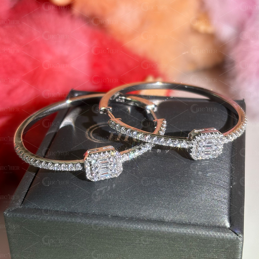 Fashion Emerald&Round Cut White Sapphire Hoop Earrings