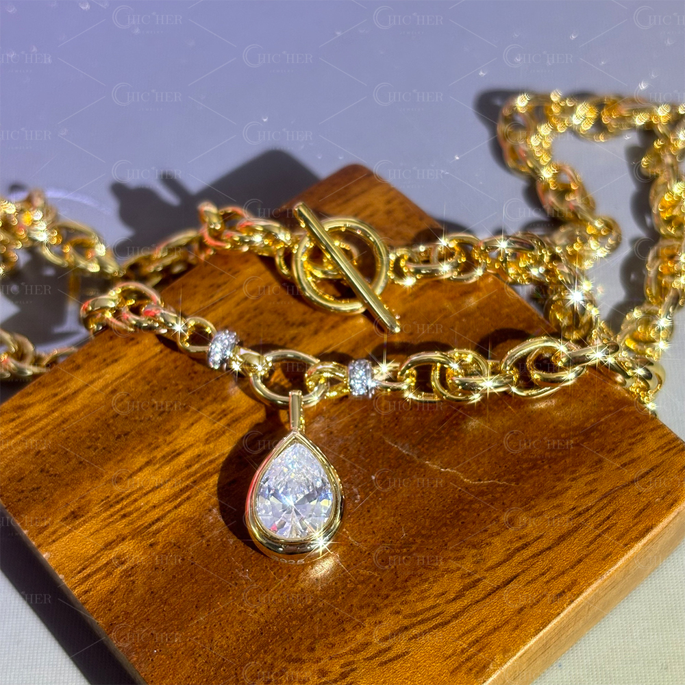 Vintage Pear Cut White Sapphire Pendant Necklace